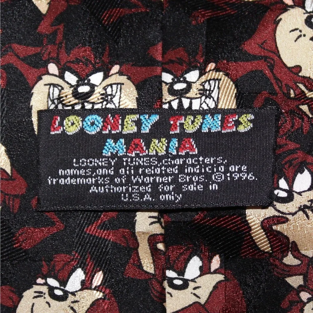 Vintage Tasmanian Devil Necktie Looney Tunes Mania 1996 black 100% silk cartoons
